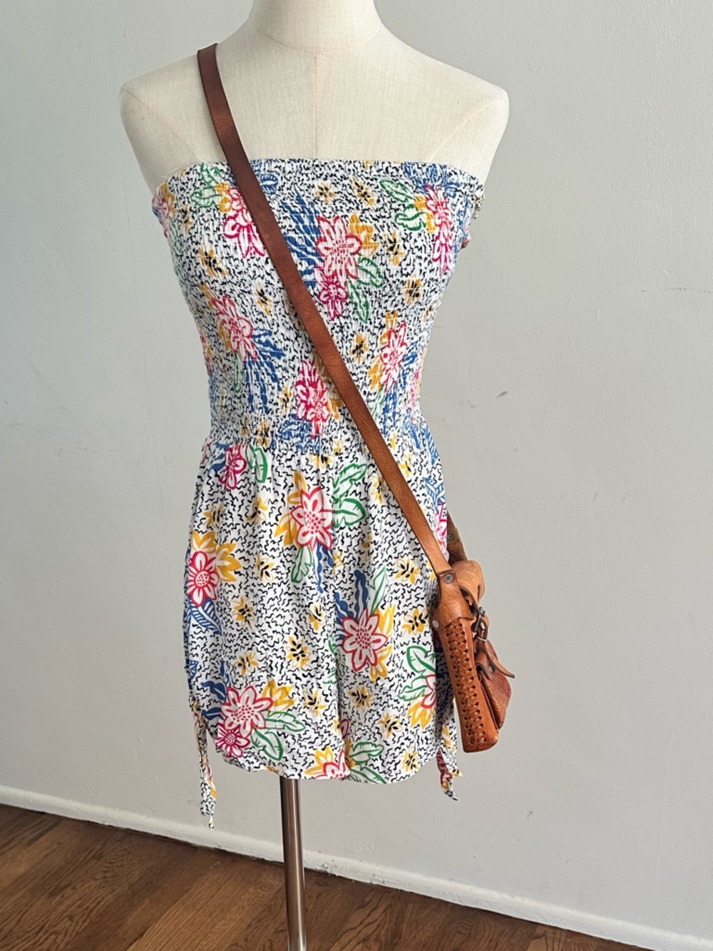 Urban Outfitters Y2K Floral Strapless Romper Smocked Summer